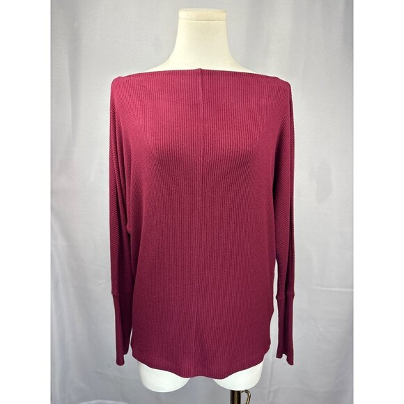 Velvet By Graham & Spencer Burgundy Ribbed Knit Top Size S Made In USA - Picture 2 of 6